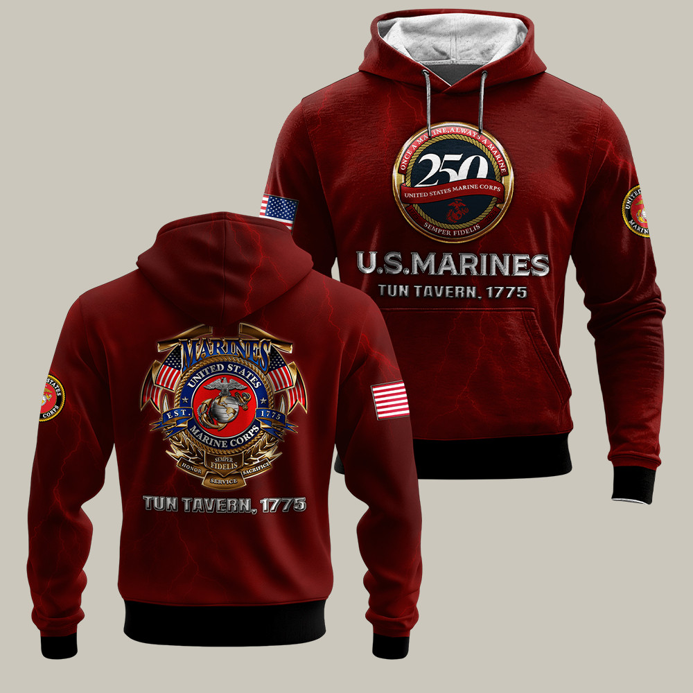 USMC 250Th Anniversary Hoodie Tun Tavern 1775 Marine Corps Merch Gifts For Veterans