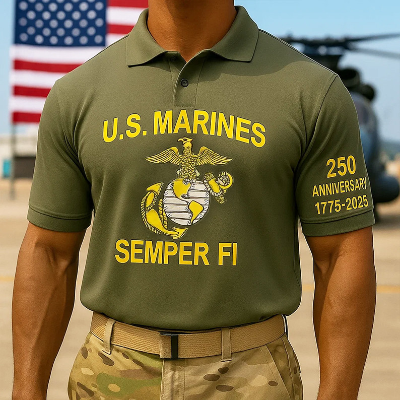 USMC 250th Anniversary Marine Corps 1775 2025 Polo Shirt Proud USMC Patriotic Gifts