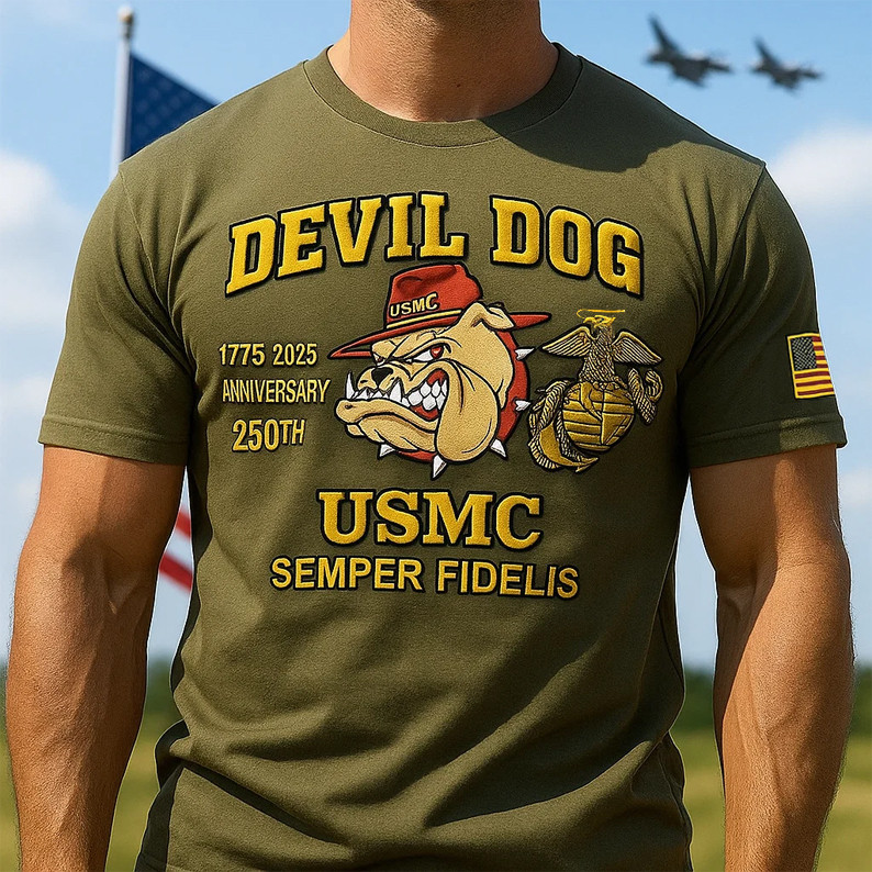 USMC 250th Anniversary Marine Corps Devil Dog Shirt Proud Military Marines T-Shirt Gifts