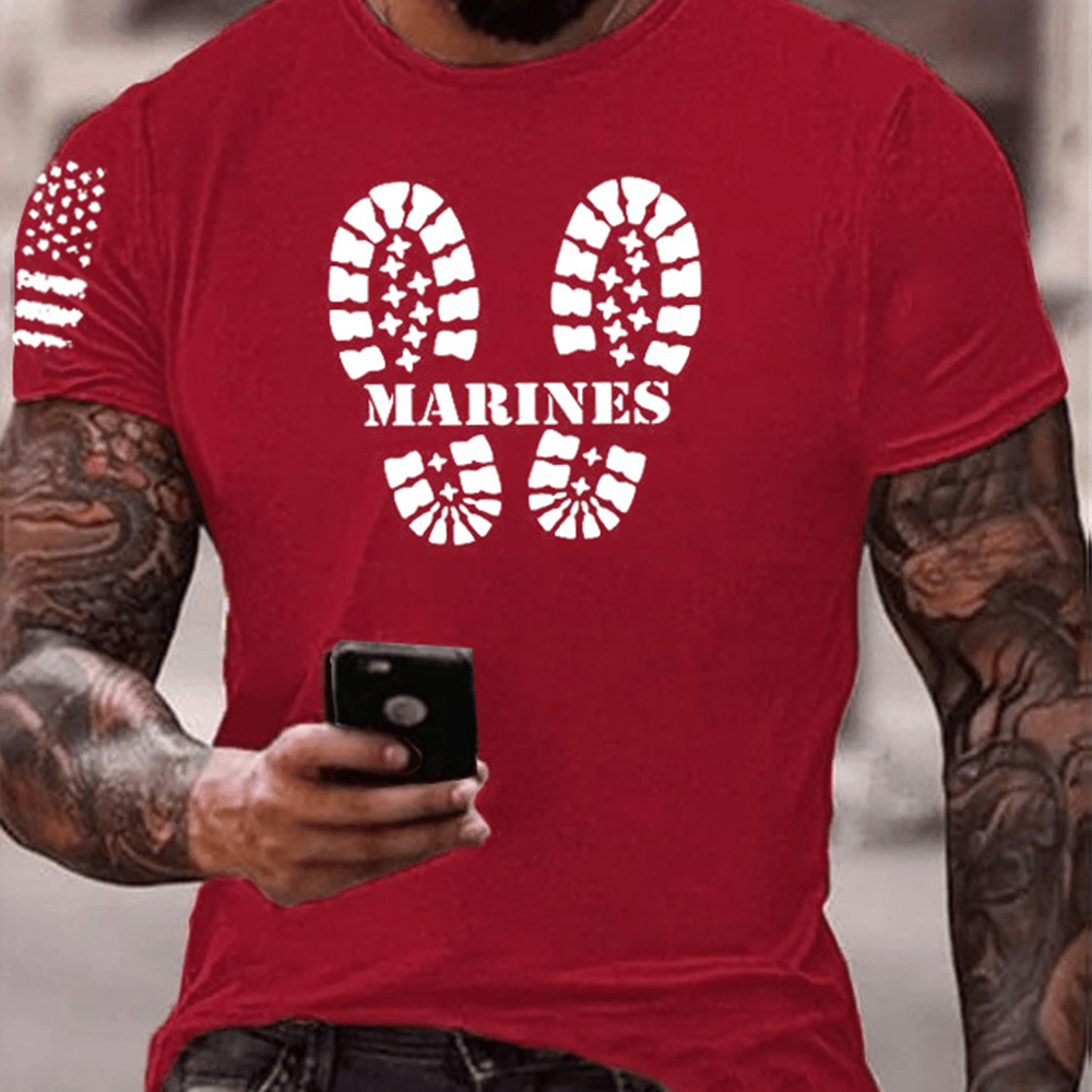 USMC 250Th Anniversary Marines Red T-Shirt Footprint Pattern Shirt Gifts For Marine Veterans
