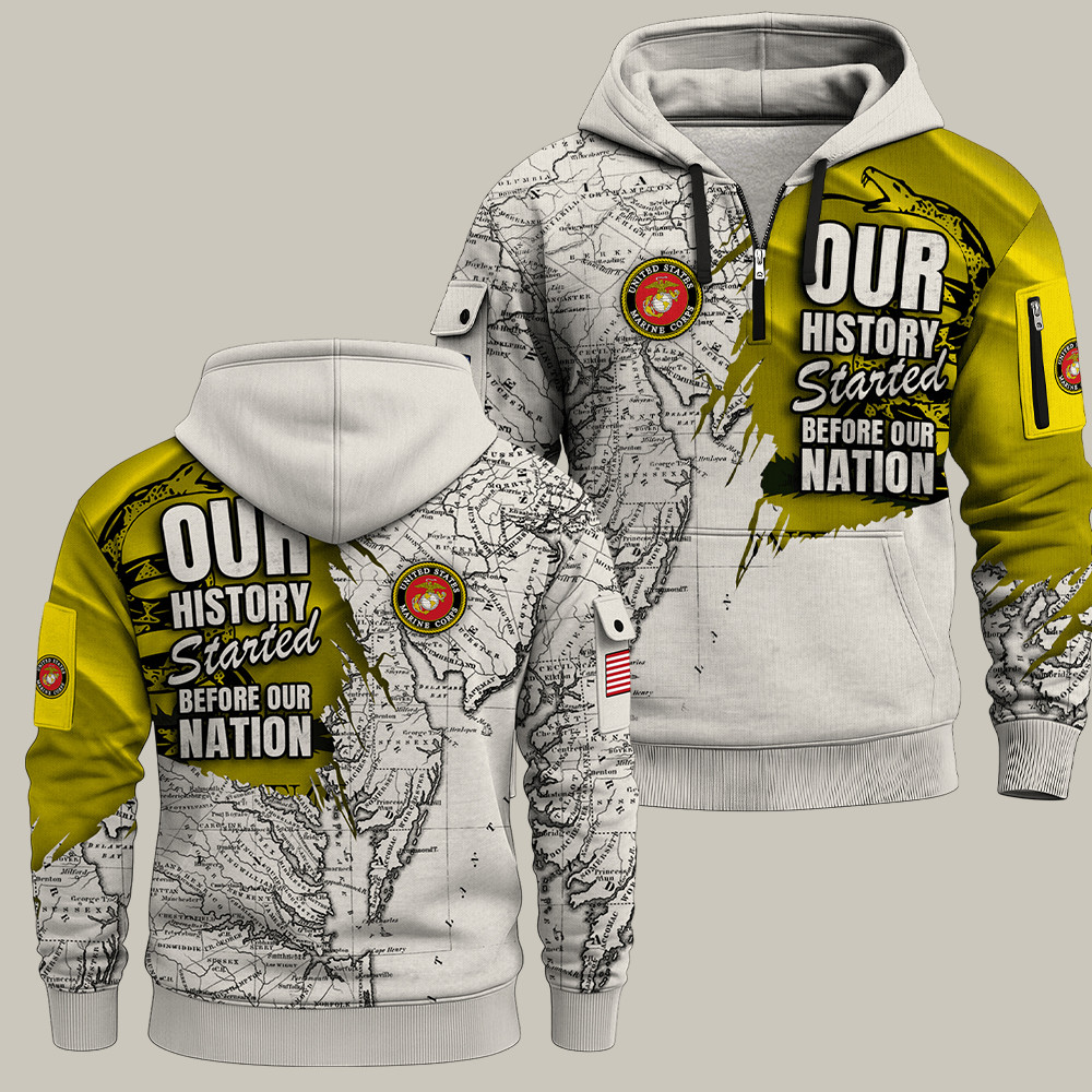 USMC 250Th Anniversary Quarter Zip Hoodie Our History Started Before Our Nation Gifts