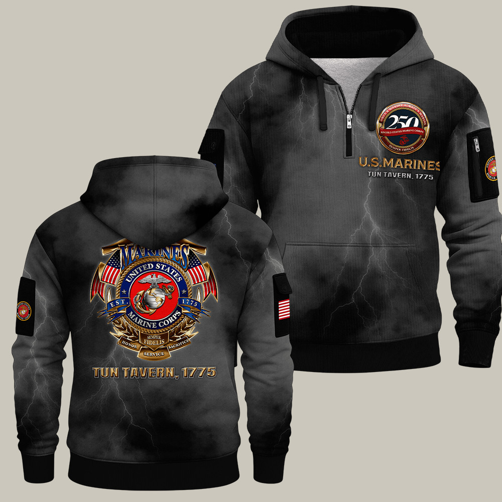 USMC 250Th Anniversary Quarter Zip Hoodie Tun Tavern 1775 Boot Camp Graduate Gift