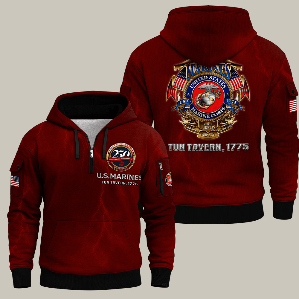 USMC 250Th Anniversary Quarter Zip Hoodie Tun Tavern 1775 Veteran Gifts