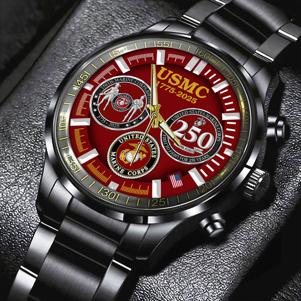 USMC 250th Anniversary Steel Watch Marine Corps Merch Best Gifts For Veterans.