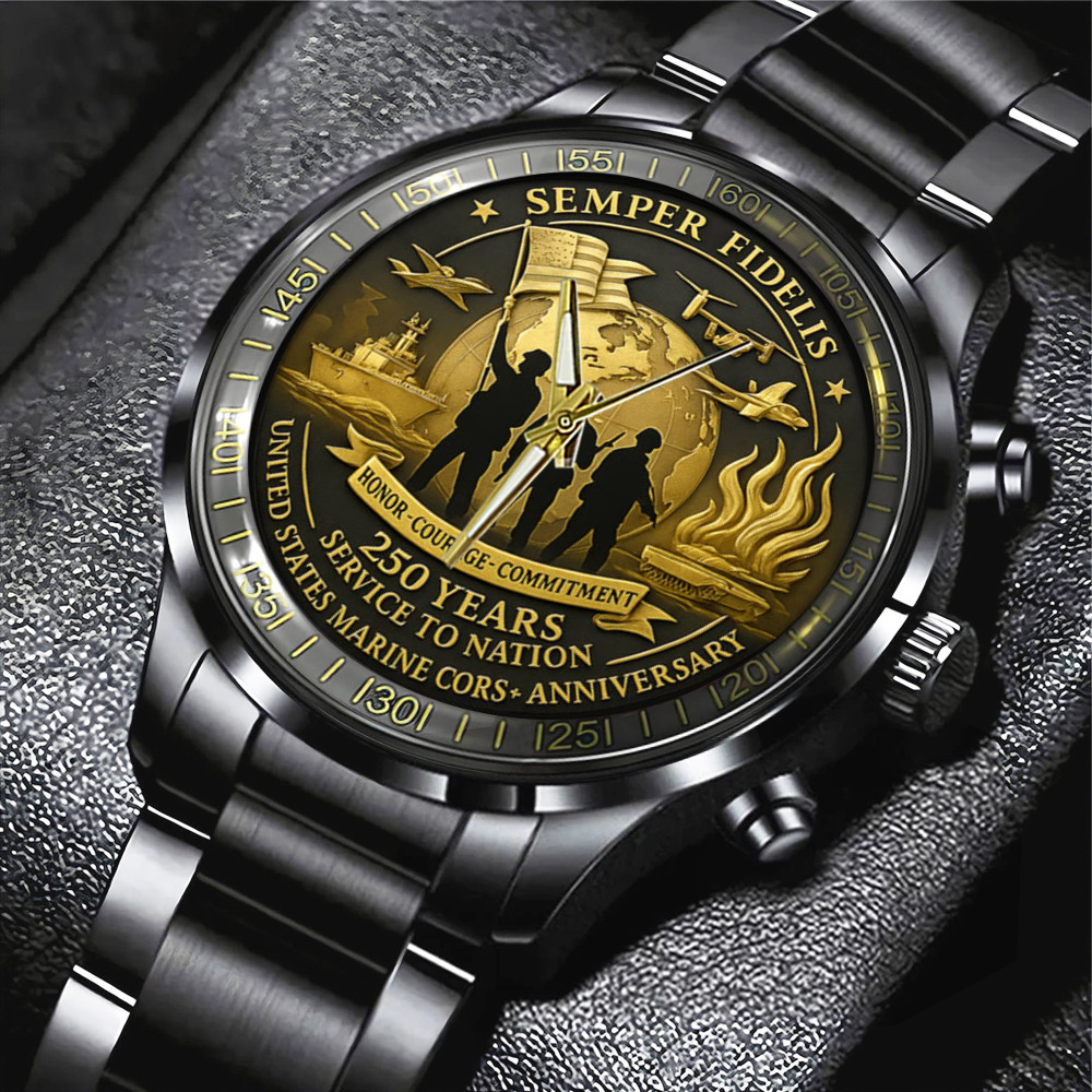 USMC 250th Anniversary Steel Watch Semper Fidelis 250 Years Service To Nation Merch Gifts