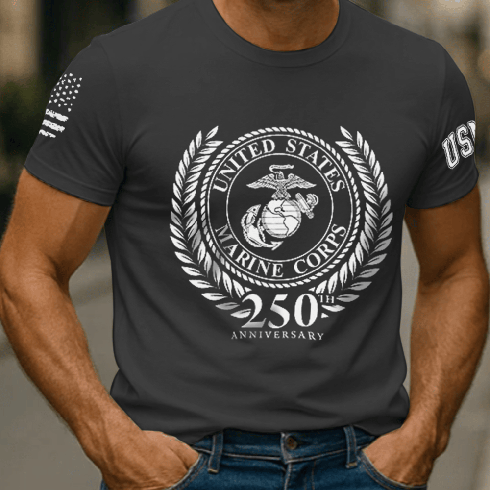 USMC 250th Anniversary T-Shirt American Flag Usmc Apparel Great Gifts For Marines