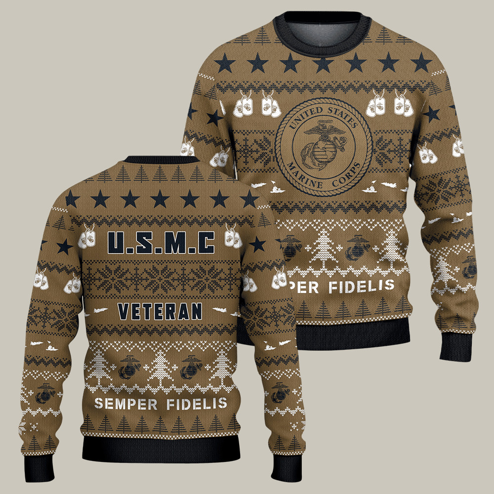 USMC 250th Anniversary Ugly Christmas Sweater Semper Fidelis Gifts For Him