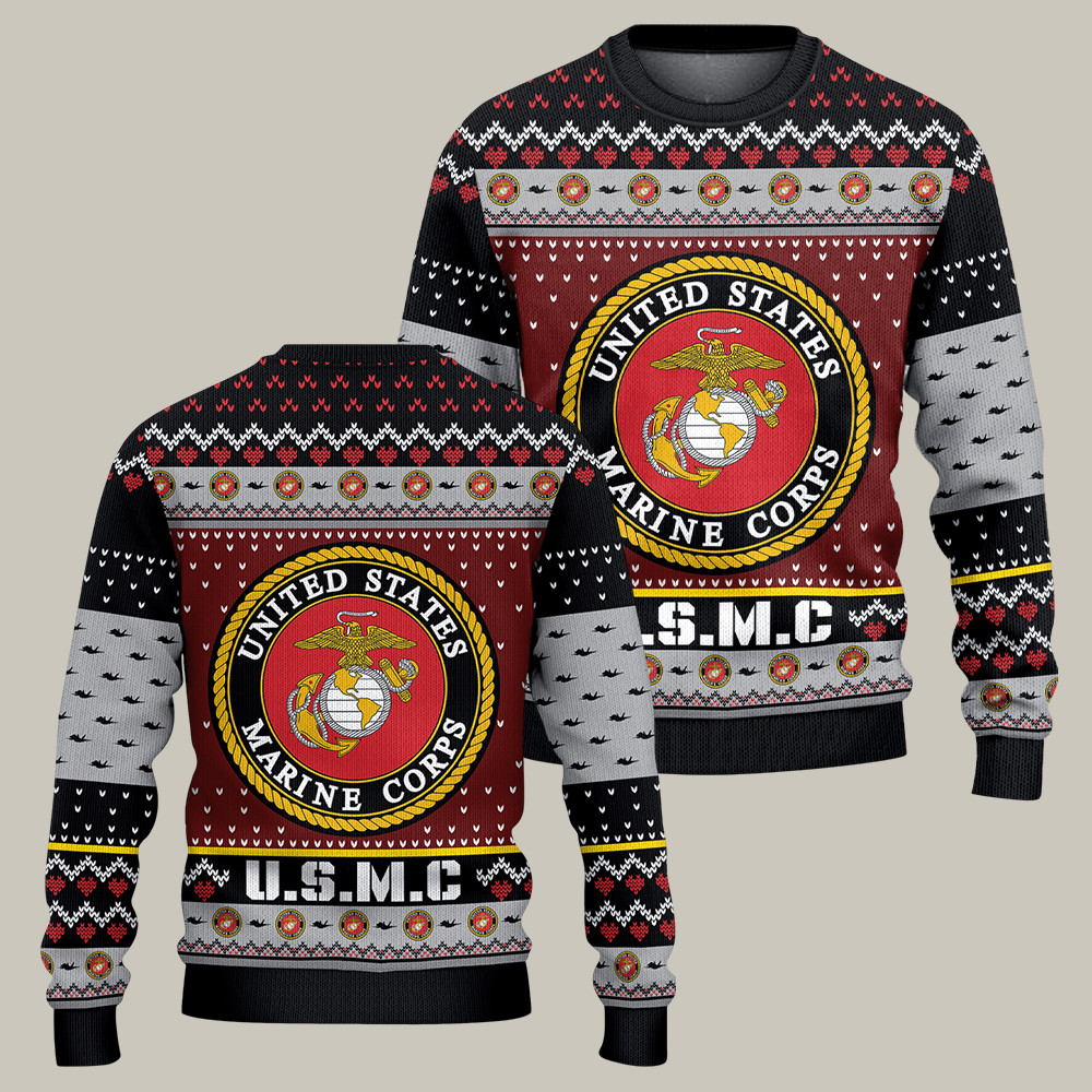 USMC 250th Anniversary Ugly Christmas Sweater USA Military Pride Gifts For Father