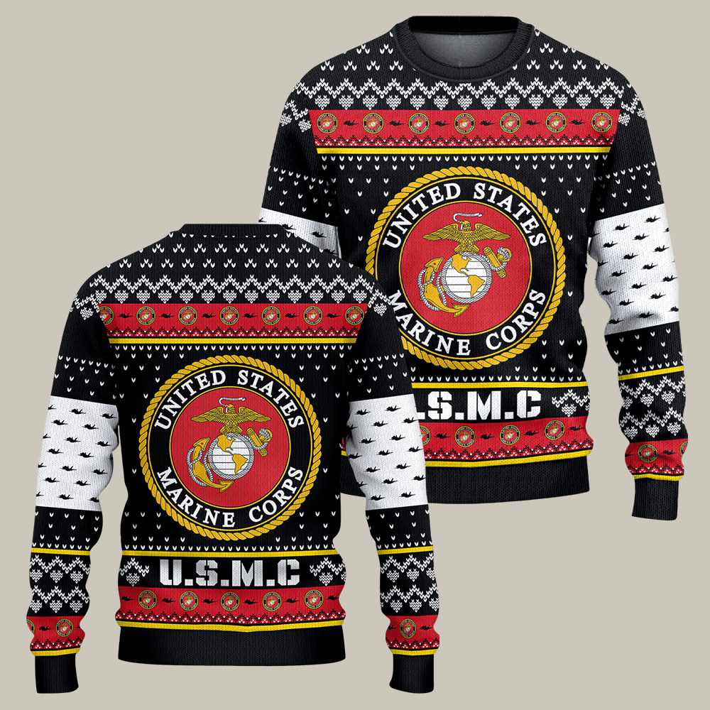 USMC 250th Anniversary Ugly Christmas Sweater USA Military Pride Gifts For Veterans