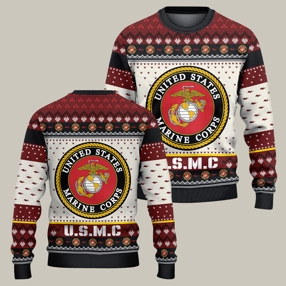 USMC 250th Anniversary Ugly Christmas Sweater USA Military Pride Patriotic Gifts For Him