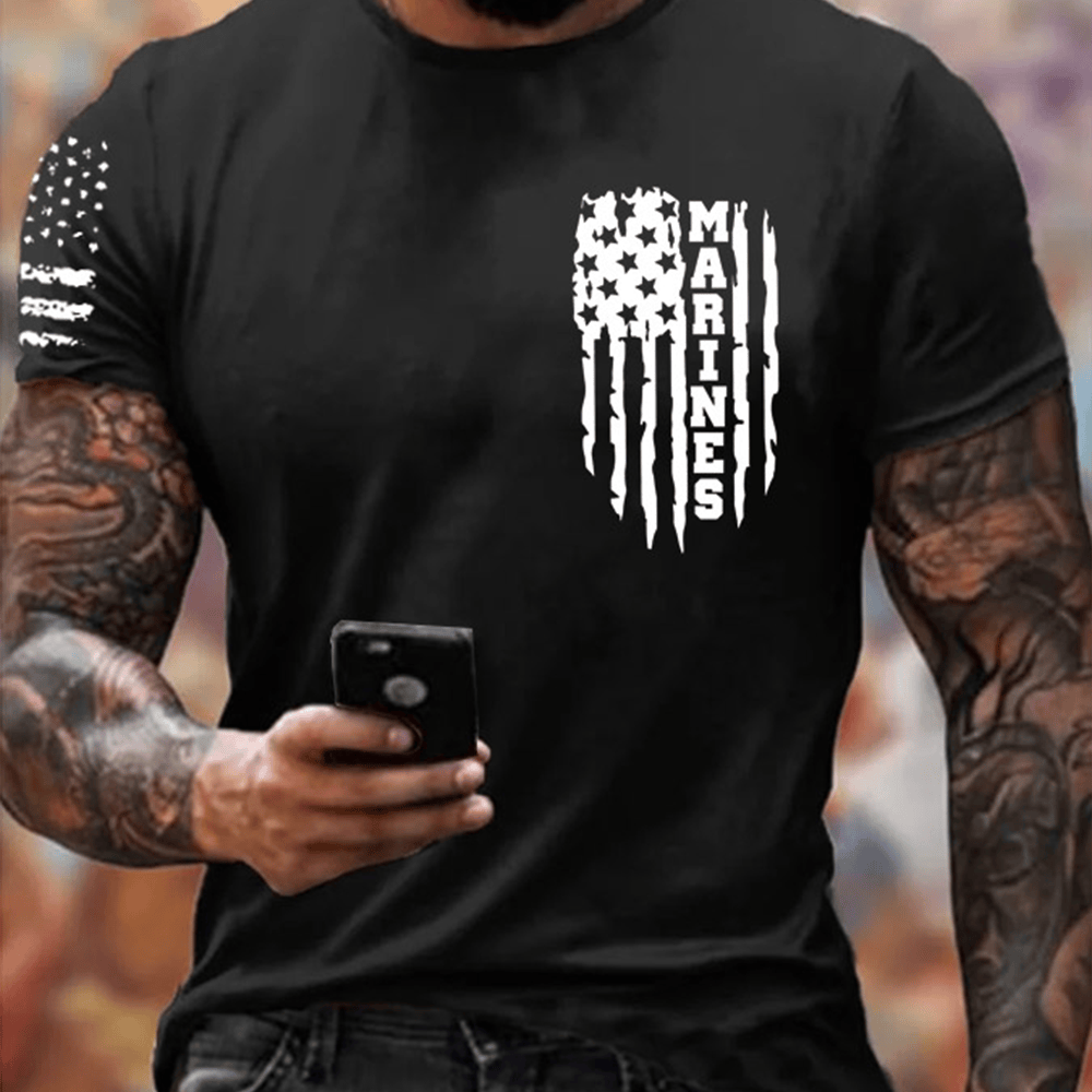 USMC 250Th Birthday Black T-Shirt Marines American Flag Merch Us Marine Corps Gifts