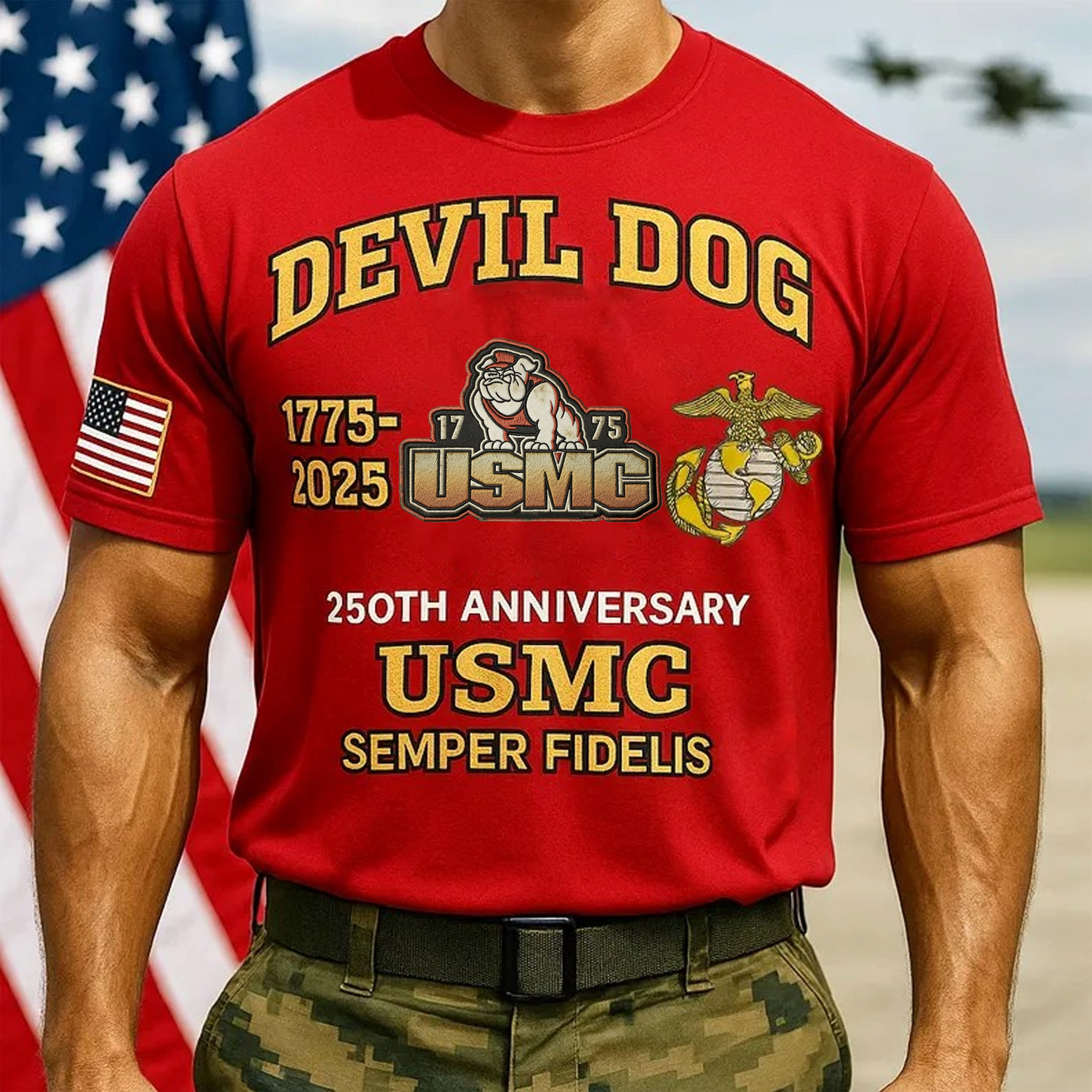 USMC 250th Birthday Bull Dog Retro T-Shirt Marine Corps Shirt Dudes Gift