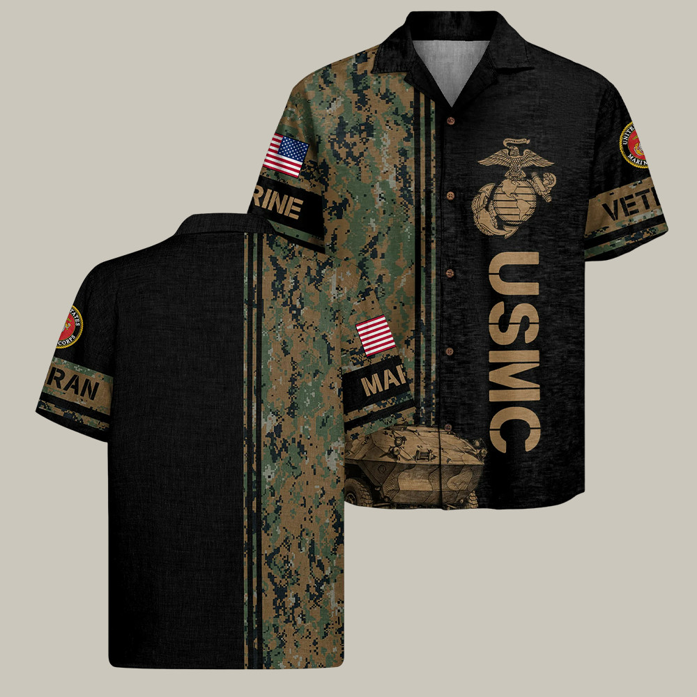 USMC 250th Birthday Camo Hawaiian Shirt Semper Fidelis Patriotic Clothing Presents Ideas