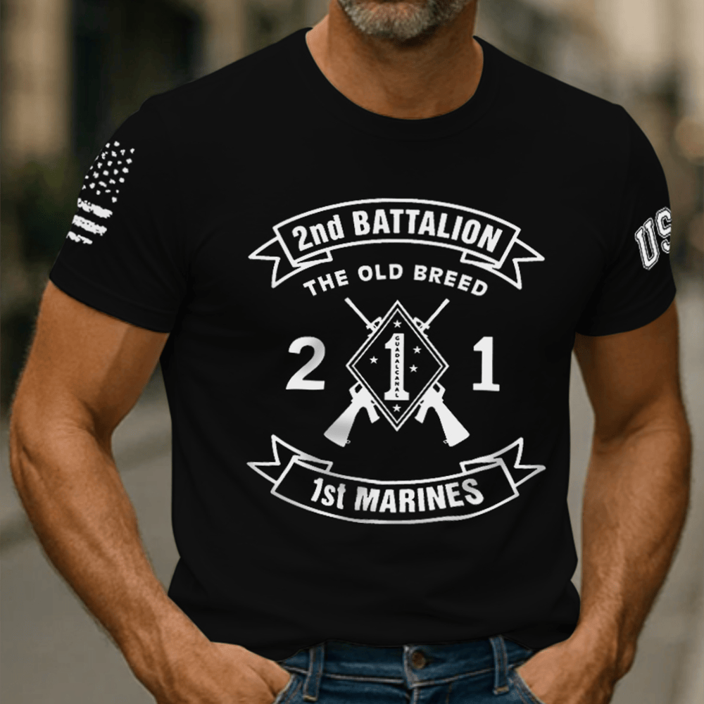 USMC 2nd Battalion 1st Marines Black T-Shirt Proud Marine Corp Patriotic Shirt Usmc Presents