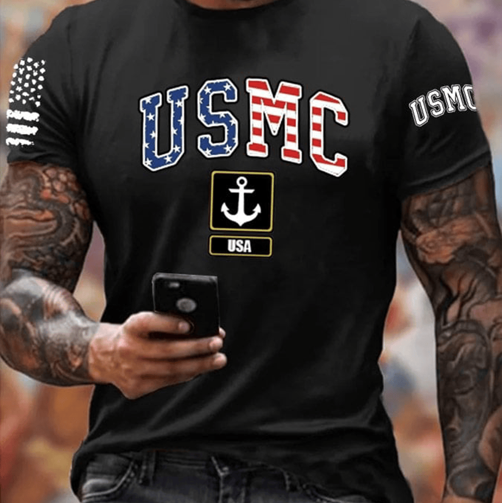 USMC American Flag Letters T-Shirt American Flag First To Fight Usmc Merch Gifts For Him