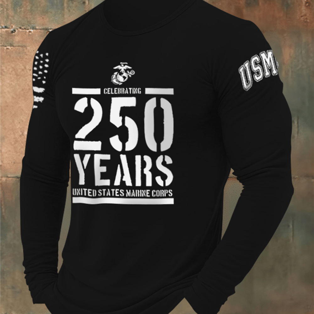 USMC Celebrating 250 Years Black Long Sleeve Shirt Usmc Apparel United States Marine Gifts