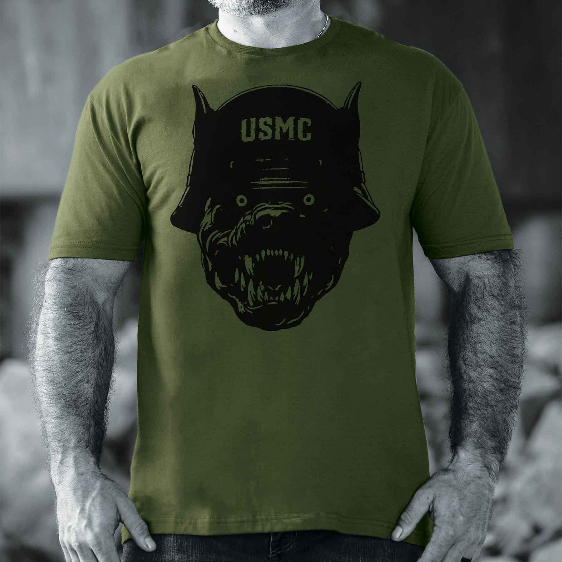 USMC Devil Dog Helmet T-Shirt Marines Clothing Gifts For Patriots
