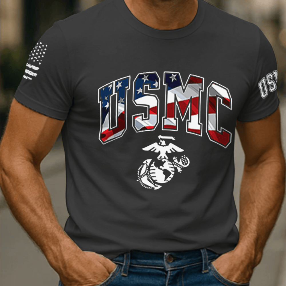 USMC Flag Letters T-Shirt American Flag Patriotic Shirt Marine Corp Birthday Gifts