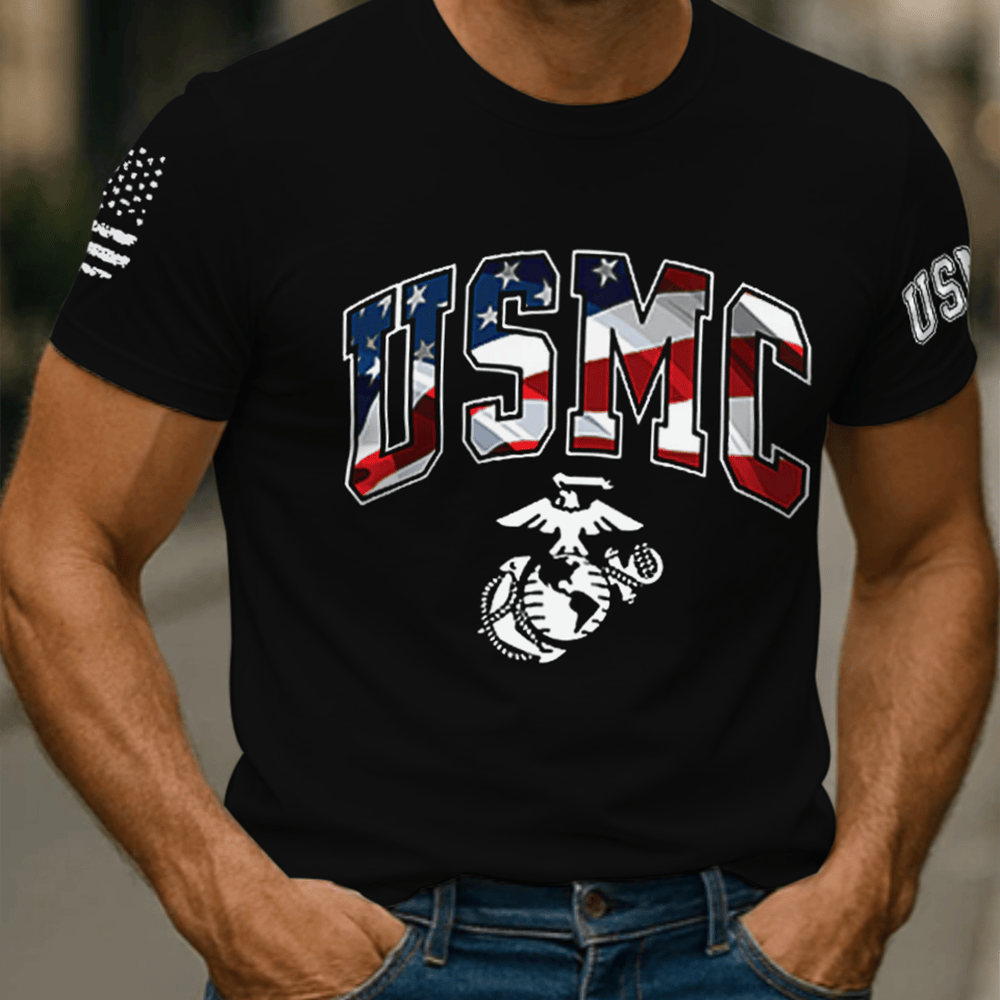 USMC Flag Letters T-Shirt American Flag Patriotic Shirt Marine Corp Birthday Gifts