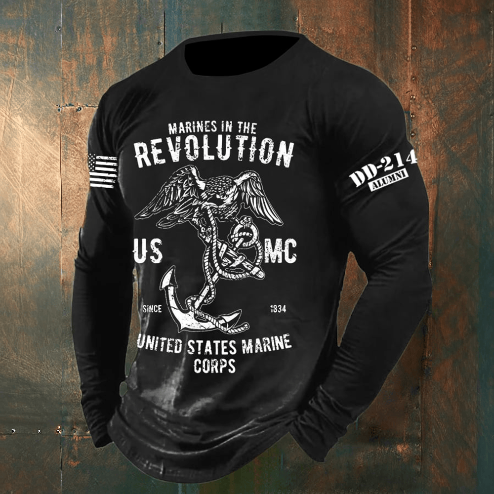 USMC Marines In The Revolution Long Sleeve Shirt DD 214 Alumni Veteran Merch Gifts For Him