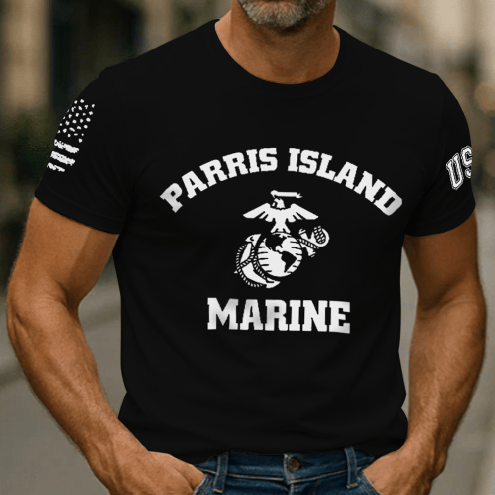 USMC Parris Island Marine 4th Of July Black T-Shirt Patriotic Clothing Usmc Gifts