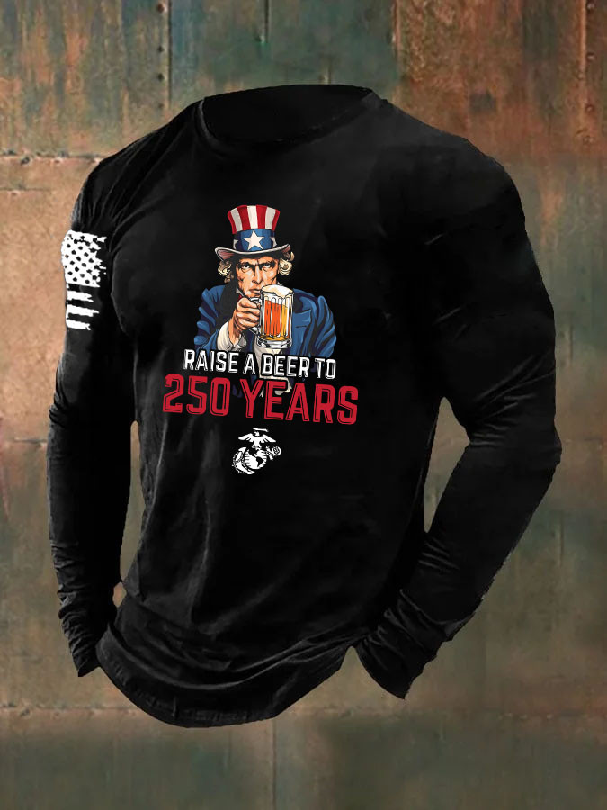 USMC Raise A Beer To 250 Years Long Sleeve Shirt Marines Birthday Clothing USMC Gift Ideas