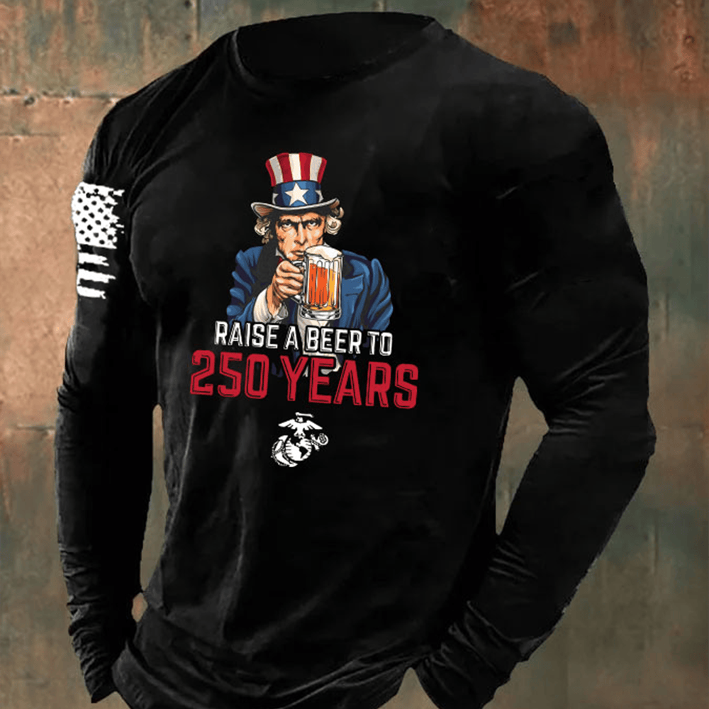 USMC Raise A Beer To 250 Years Long Sleeve Shirt Veteran Merch Gifts For Marines