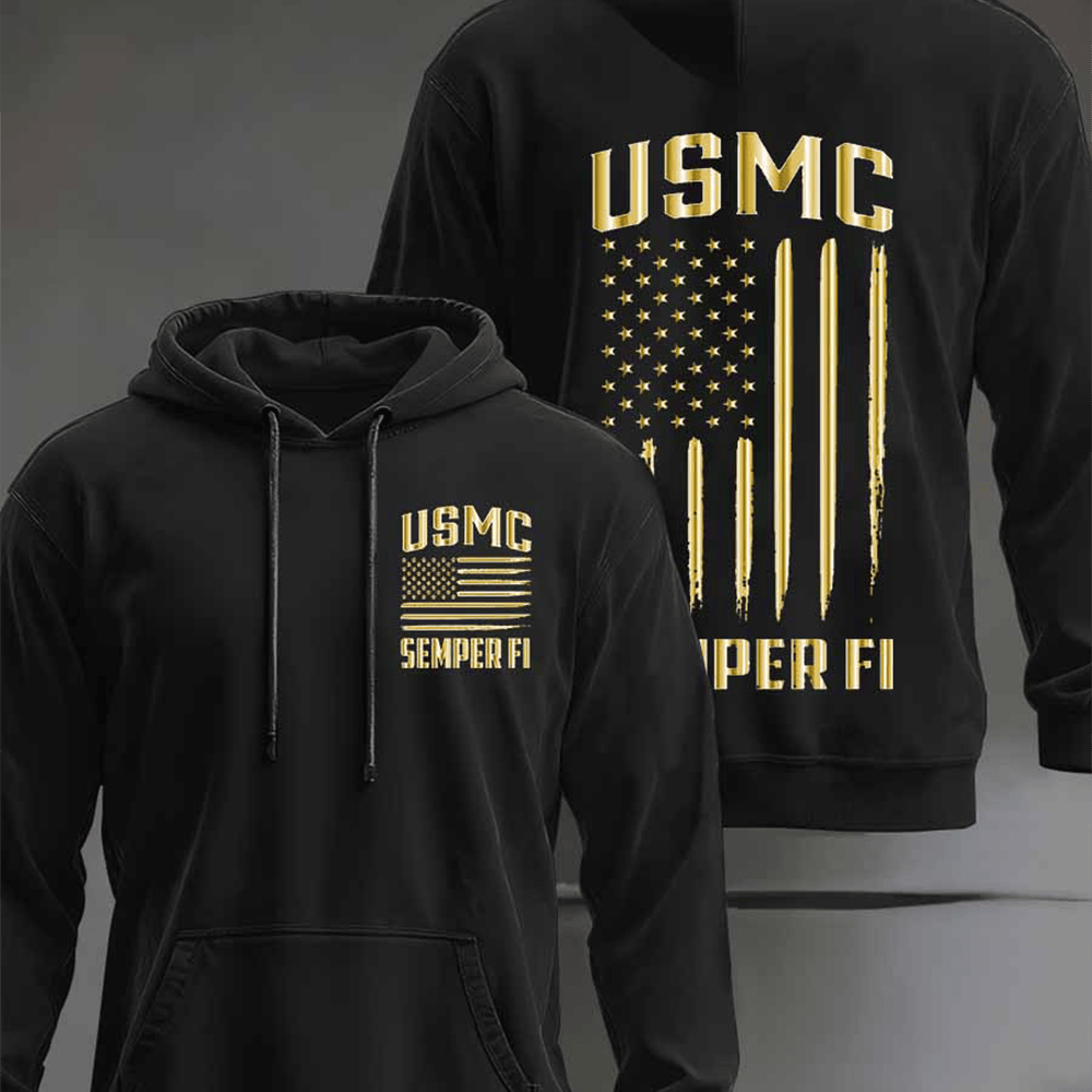 USMC Semper Fi Black Hoodie American Flag Veteran Merch Best Veteran Gift Ideas