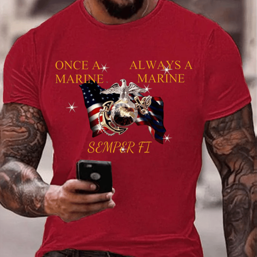 USMC Semper Fi Red T-Shirt Once A Marine Always A Marine Veteran Merch Gifts For Us Marines