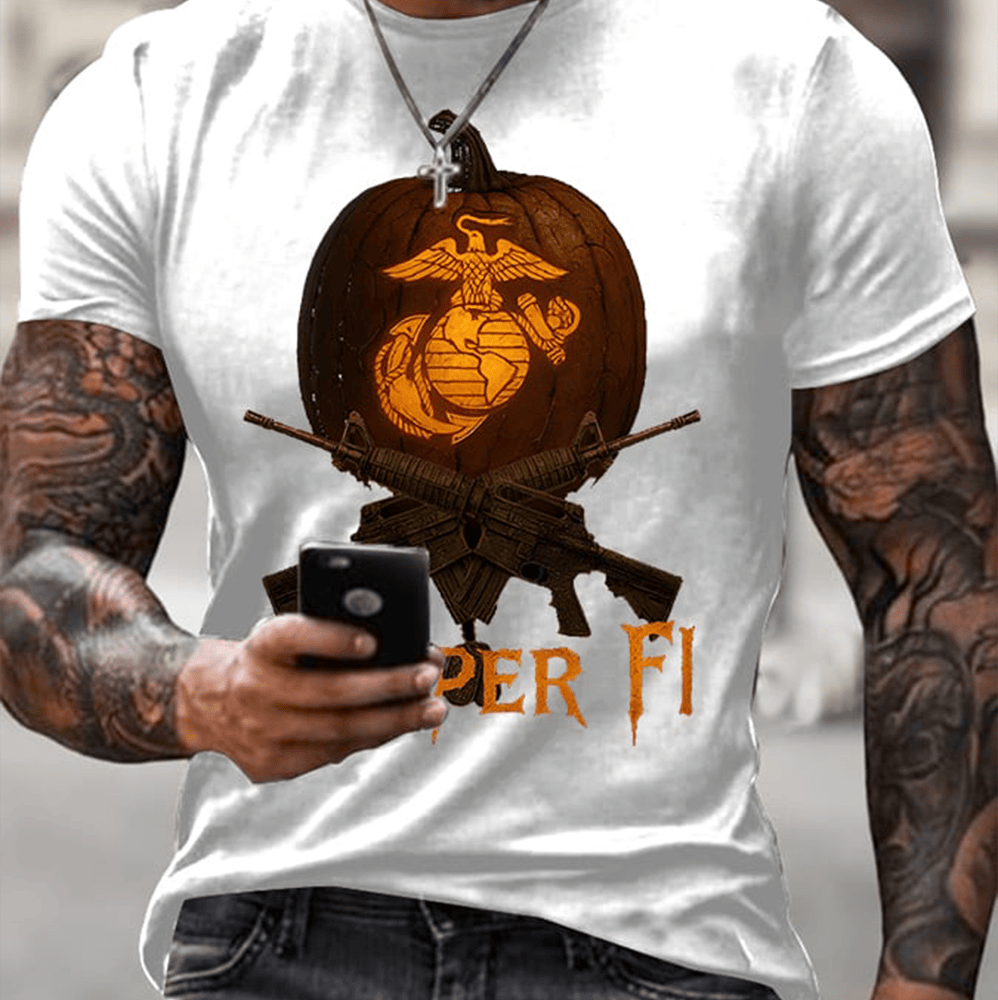 USMC Semper Fi T-Shirt Faithful Jack O Lantern Patriotic Apparel Unique Usmc Gifts
