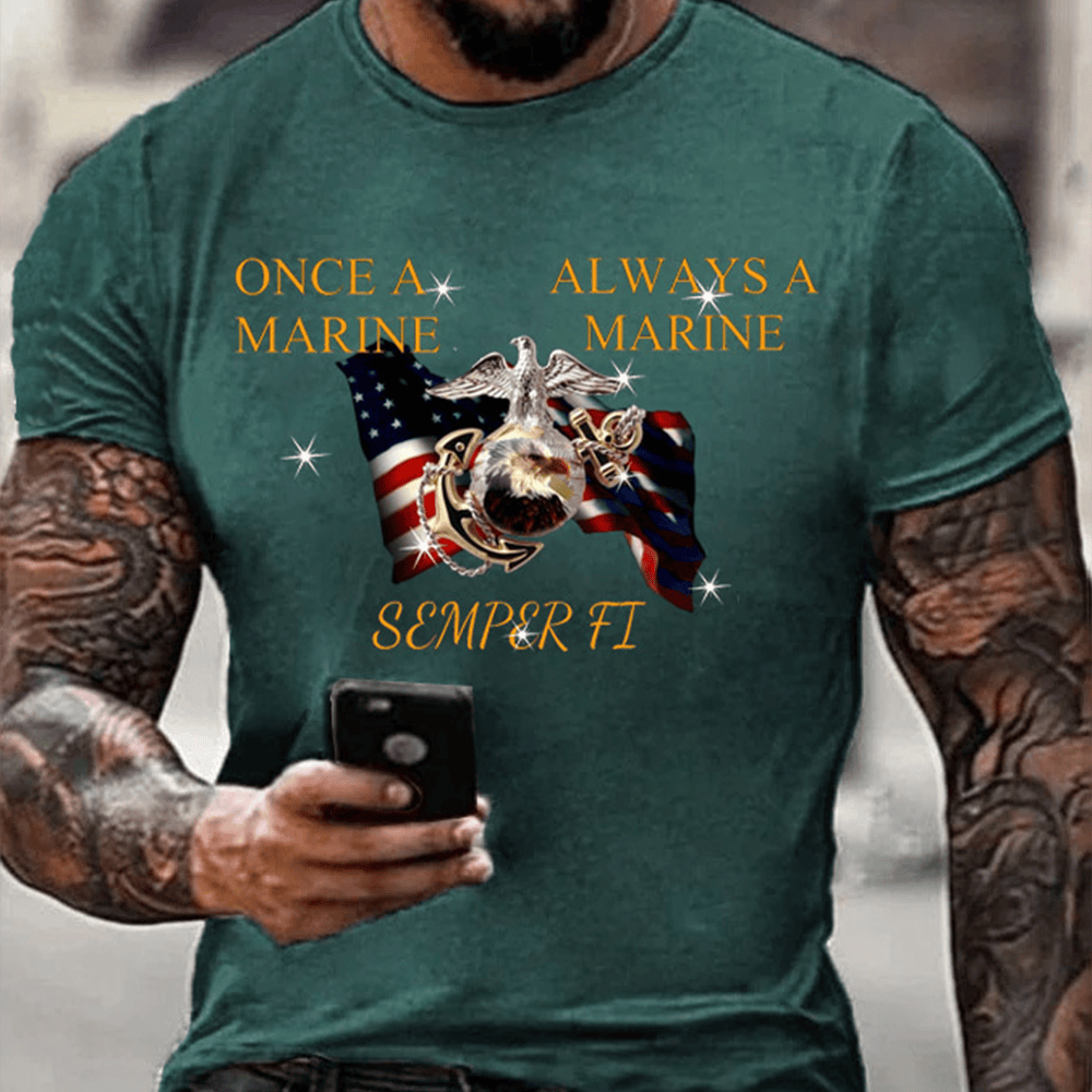 USMC Semper Fi T-Shirt Once A Marine Always A Marine Veteran Merch Gifts For Us Marines