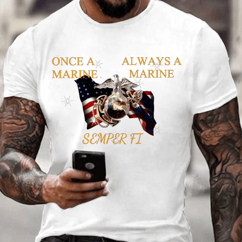 USMC Semper Fi White T-Shirt Once A Marine Always A Marine Veteran Merch Gifts For Us Marines