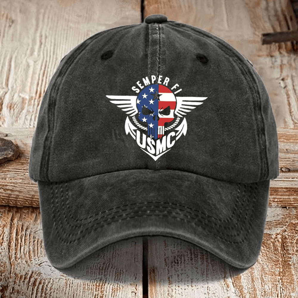 USMC Skull American Flag Semper Fi Hat Usmc Hat Unique Gifts For Veteran Man