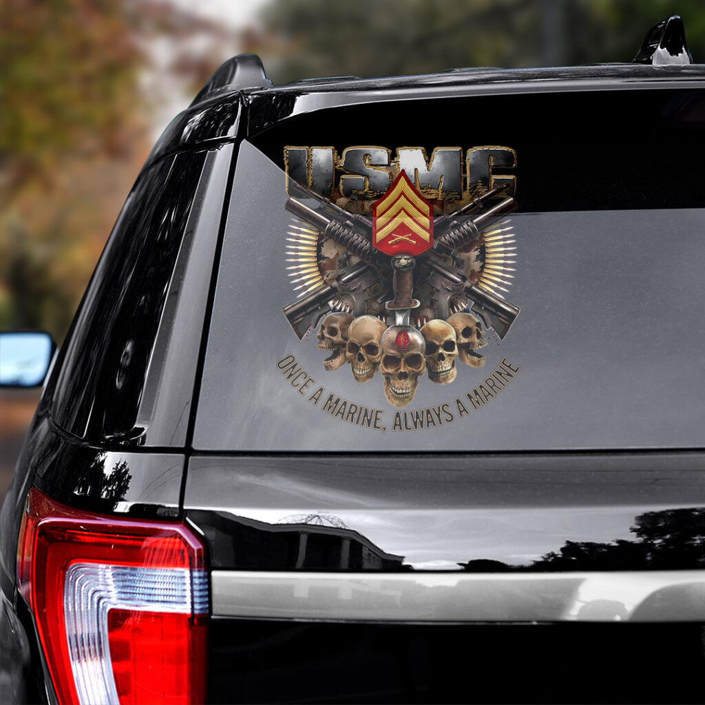 USMC Skulls Car Sticker Once A Marine Always A Marine Decal Gifts For Military Veterans