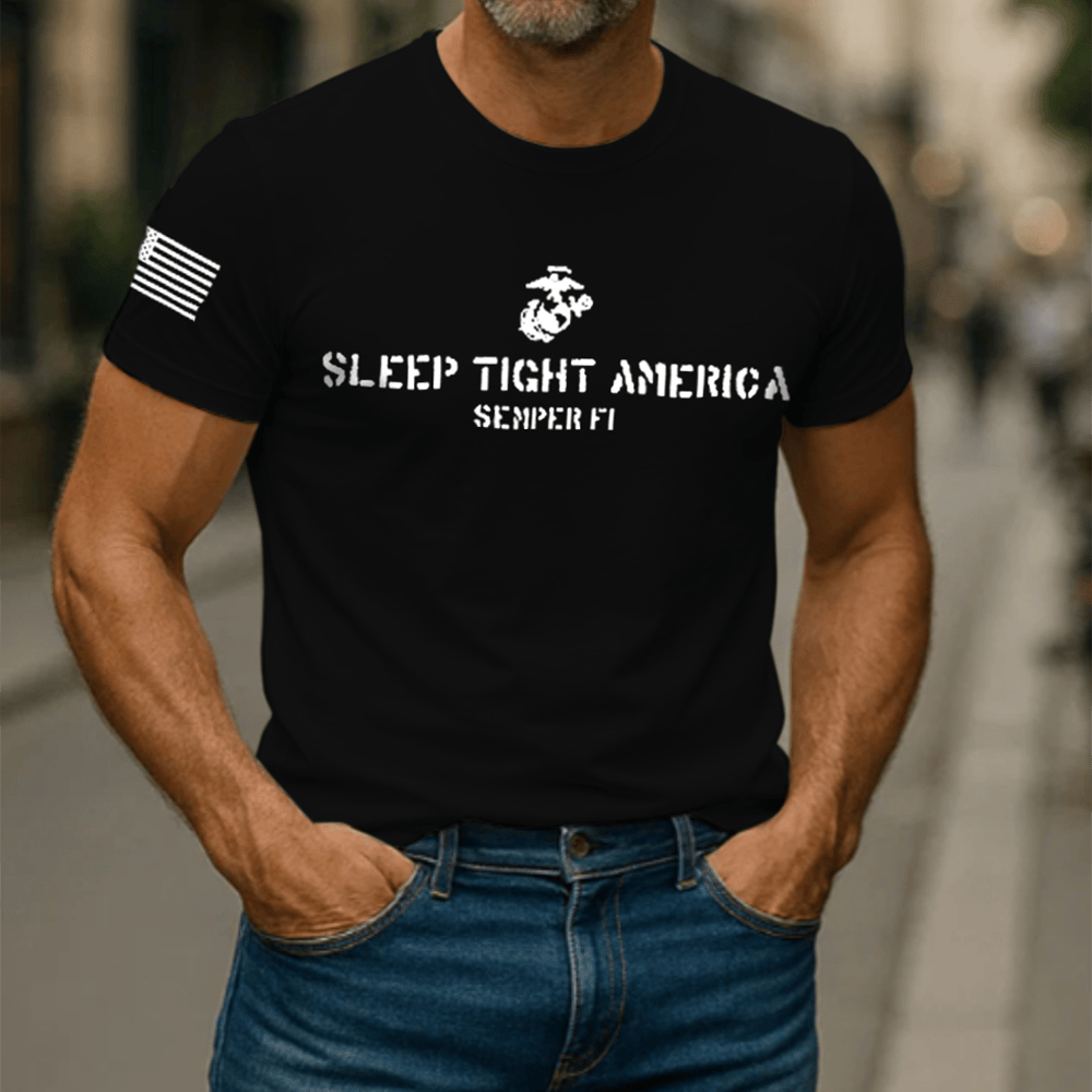 USMC Sleep Tight America Semper Fi Pattern Black T-Shirt Usmc Shirt Usmc Christmas Gifts