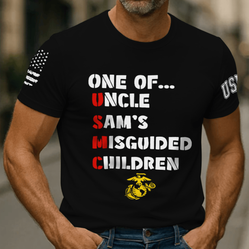 USMC Uncle Sam's Misguided Children Black T-Shirt Patriotic Shirt United States Marine Gifts