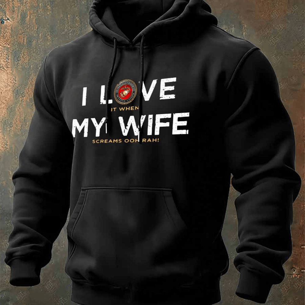USMC Veteran 250th Anniversary Black Hoodie I Love My Wife USMC Hoodie Marine Corp Gifts