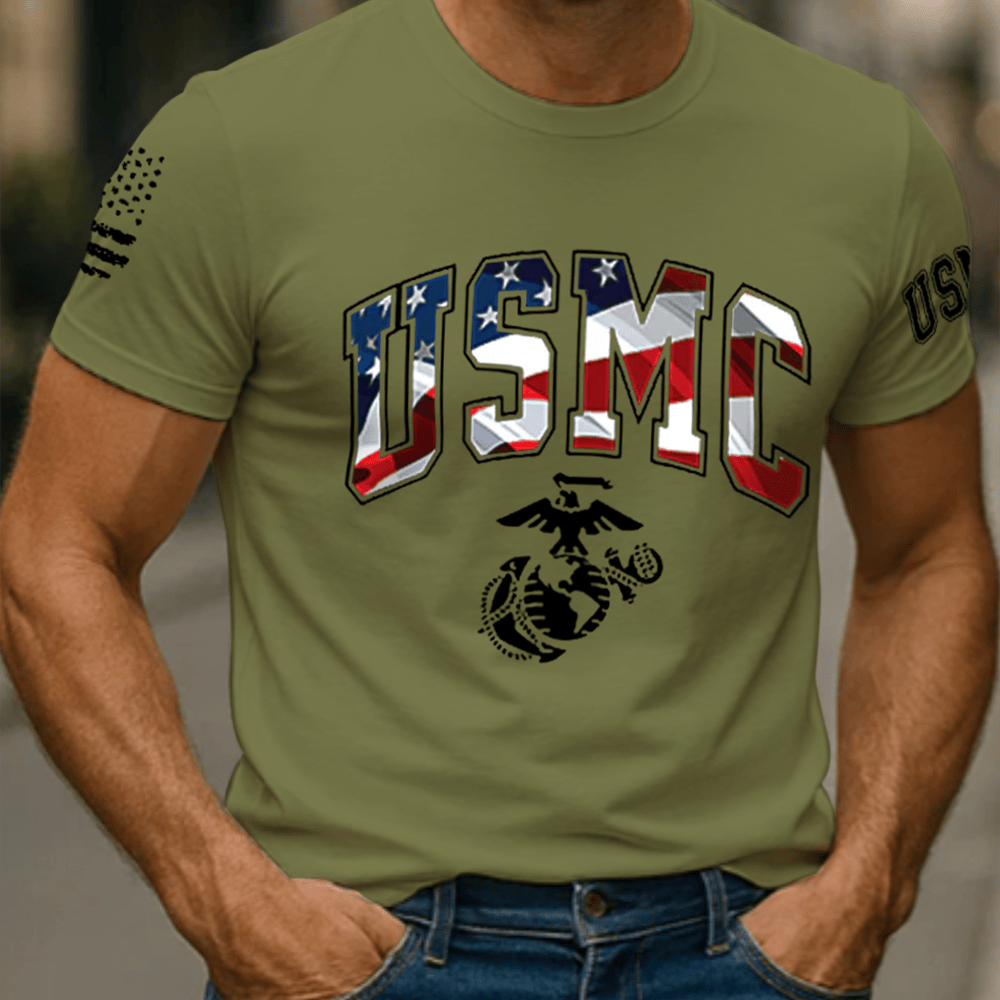 USMC Veteran 250th Anniversary T-Shirt American Flag Patriotic Shirt Us Marine Corps Gifts