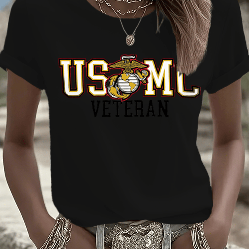 USMC Veteran Black T-Shirt Semper Fi Proud Marines Marine Corp Birthday Gifts
