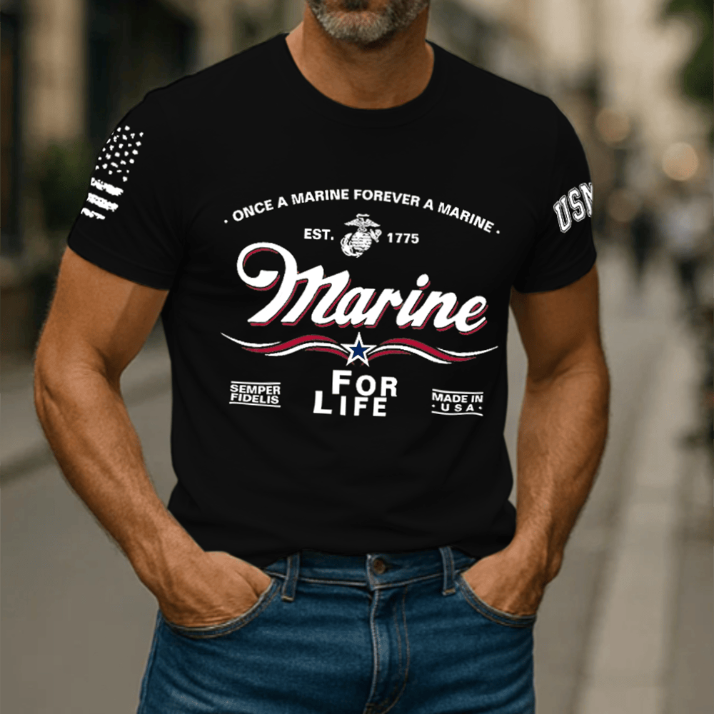 USMC Veteran EST 1775 Black T-Shirt Once A Marine Forever A Marine Shirt Marine Retirement Gift