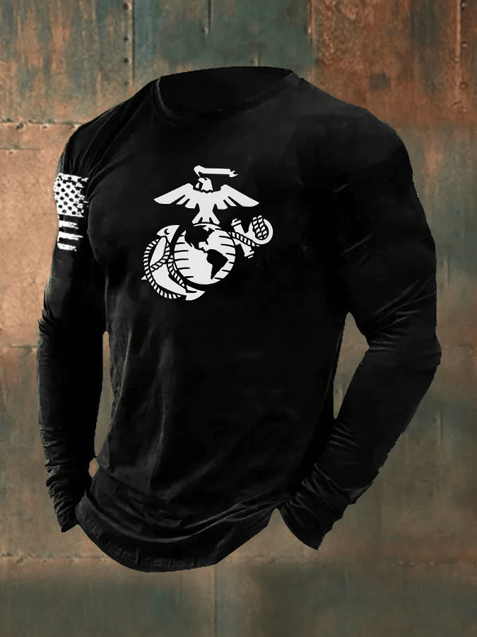 USMC Veteran Long Sleeve Shirt American Flag Marine Corps Apparel Gifts For Boyfriend