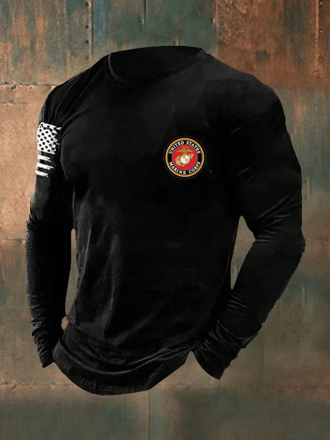 USMC Veteran Long Sleeve Shirt American Flag Marines Merch Gifts For Marines Veterans