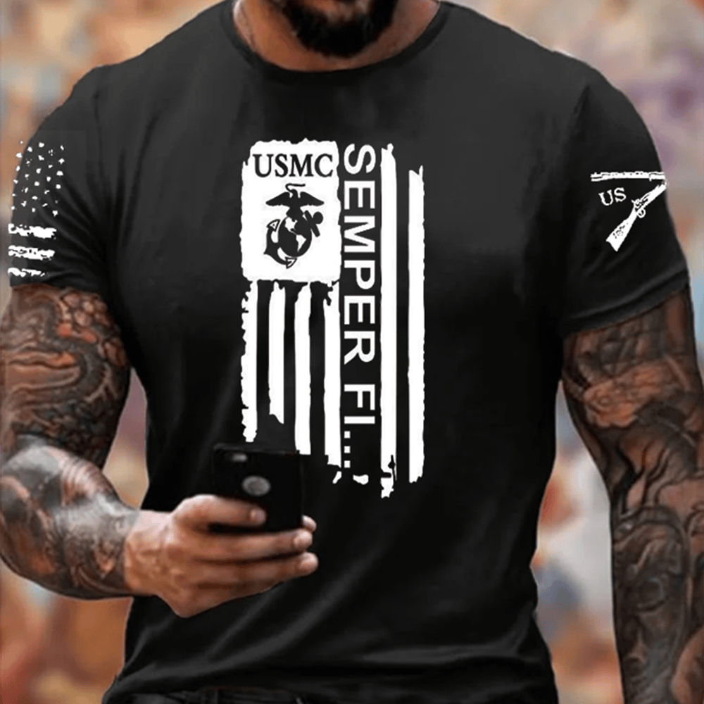 USMC Veteran Semper Fi Pattern T-Shirt American Flag Shirt Usmc Presents