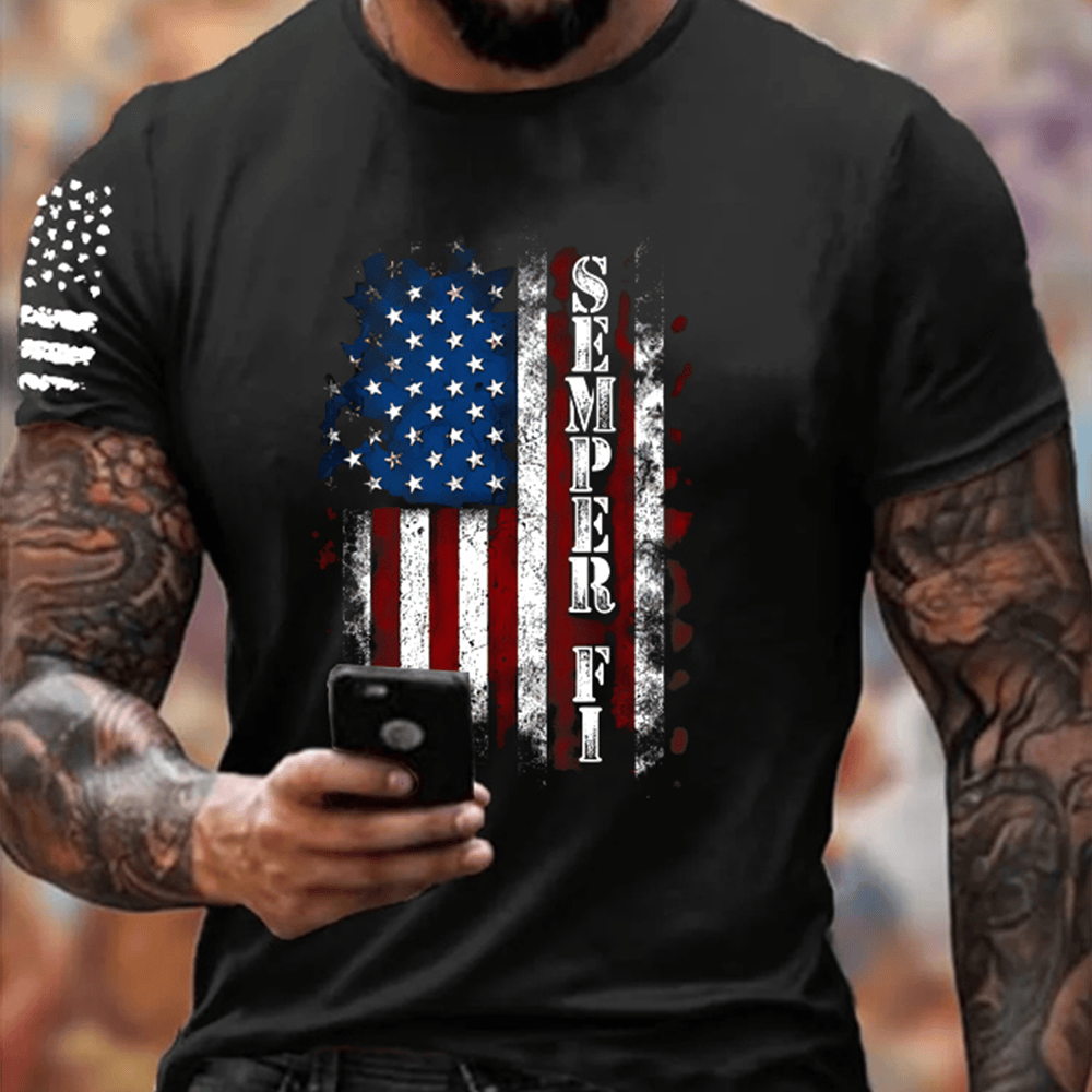 USMC Veteran Semper Fi T-Shirt American Flag Apparel Unique Gifts For Veterans