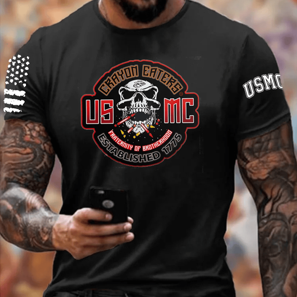 USMC Veteran T-Shirt Skull Crayon Eaters Established 1775 Usmc Shirt United States Marine Gifts