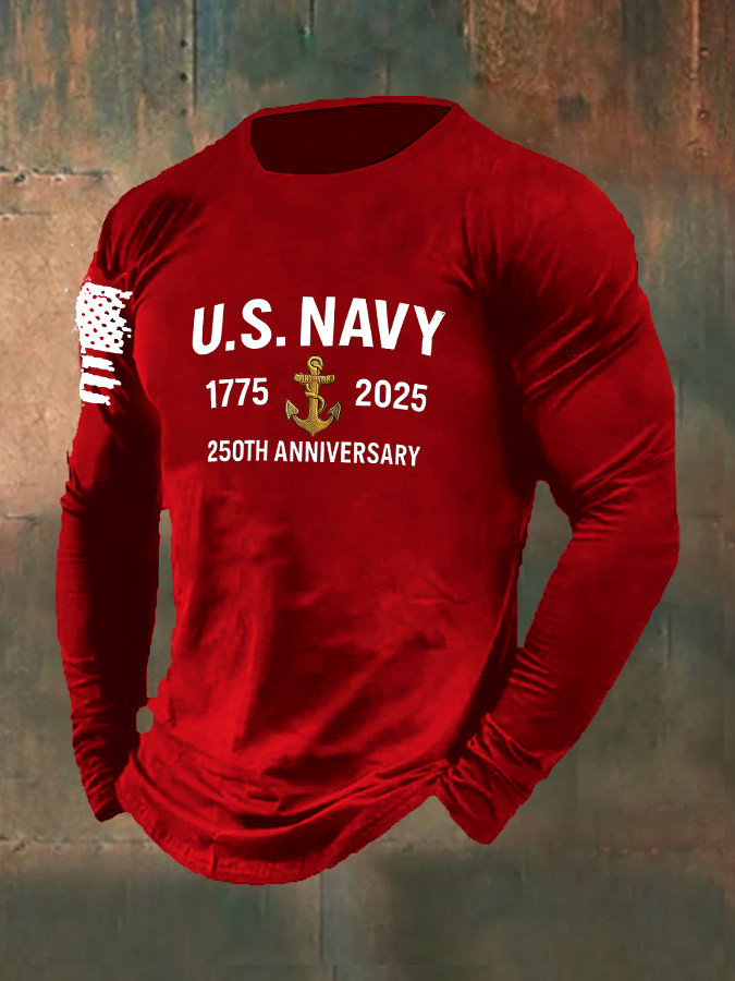 USN 250Th Anniversary 1775 2025 Long Sleeve Shirt Navy Anchor Pattern Veteran Clothing Navy Gift Ideas