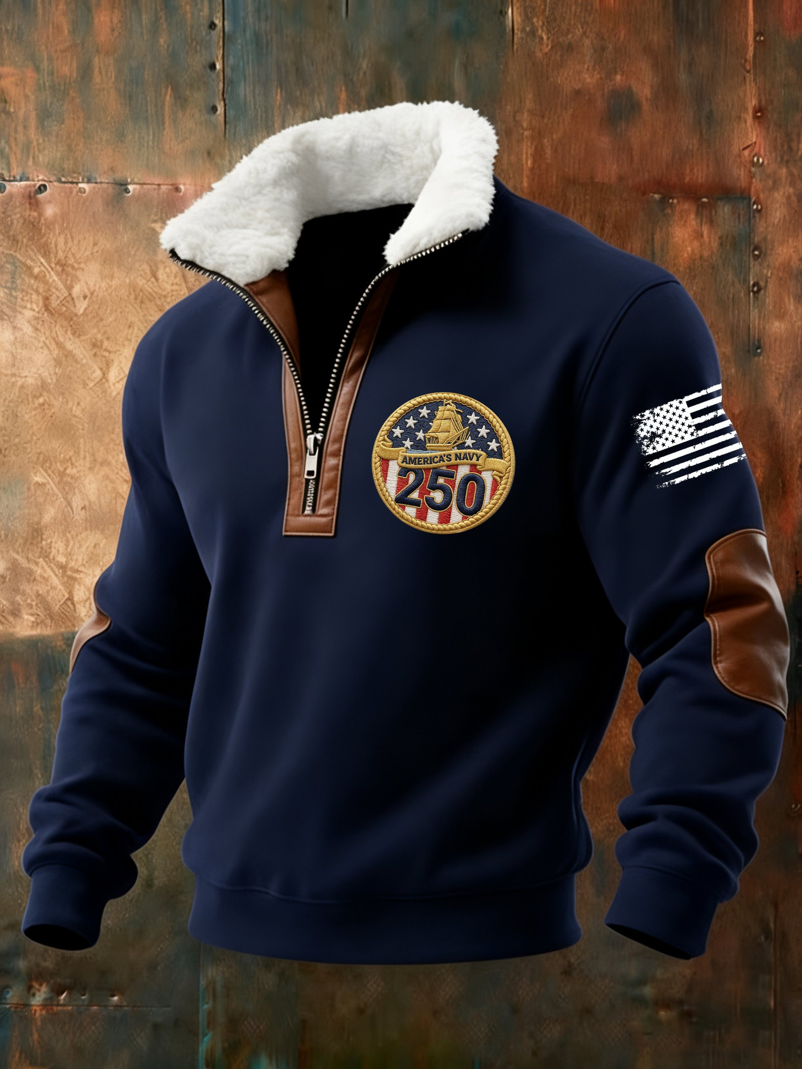 USN 250th Anniversary 1776 2026 Stand Up Collar Sweater Veteran Merch Gifts For Navy Veterans