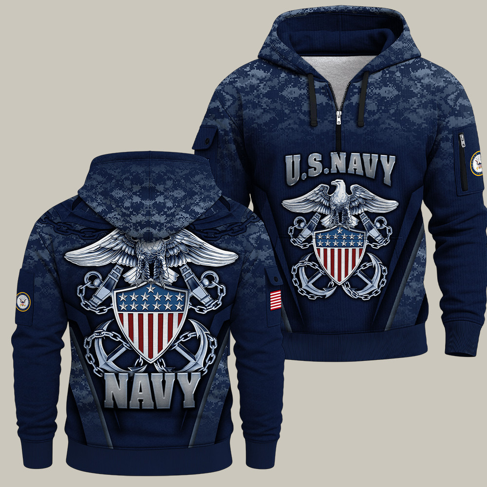USN 250th Anniversary Quarter Zip Hoodie US Navy Apparel Gifts For Proud Dad