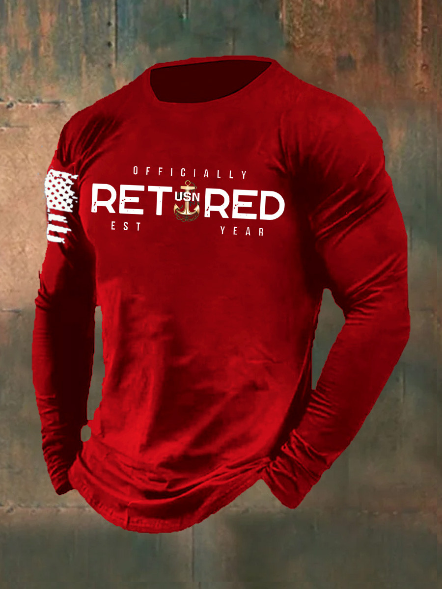 USN Officially Retired Long Sleeve Shirt American Flag Navy Merch Gifts For Navy Man