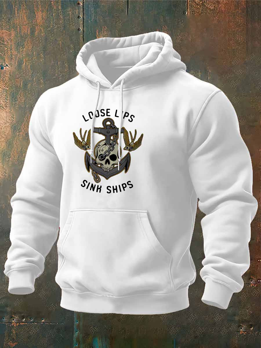 USN Veteran Loose Lipes Sink Ships Hoodie Navy Anchor Hoodie Gifts For Navy Man